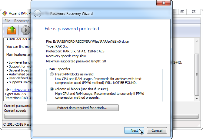 Снимок экрана Accent RAR Password Recovery